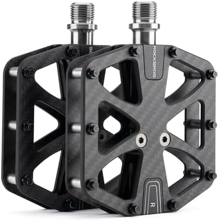 ROCKBROS Mountain Bike Pedals Carbon Fiber 3 Bearing Lightweight Road Bicycle Pedals Non-Slip 9/16" Wide Flat Pedals