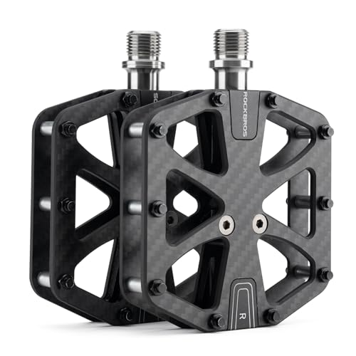 ROCKBROS Mountain Bike Pedals Carbon Fiber 3 Bearing Lightweight Road Bicycle Pedals Non-Slip 9/16