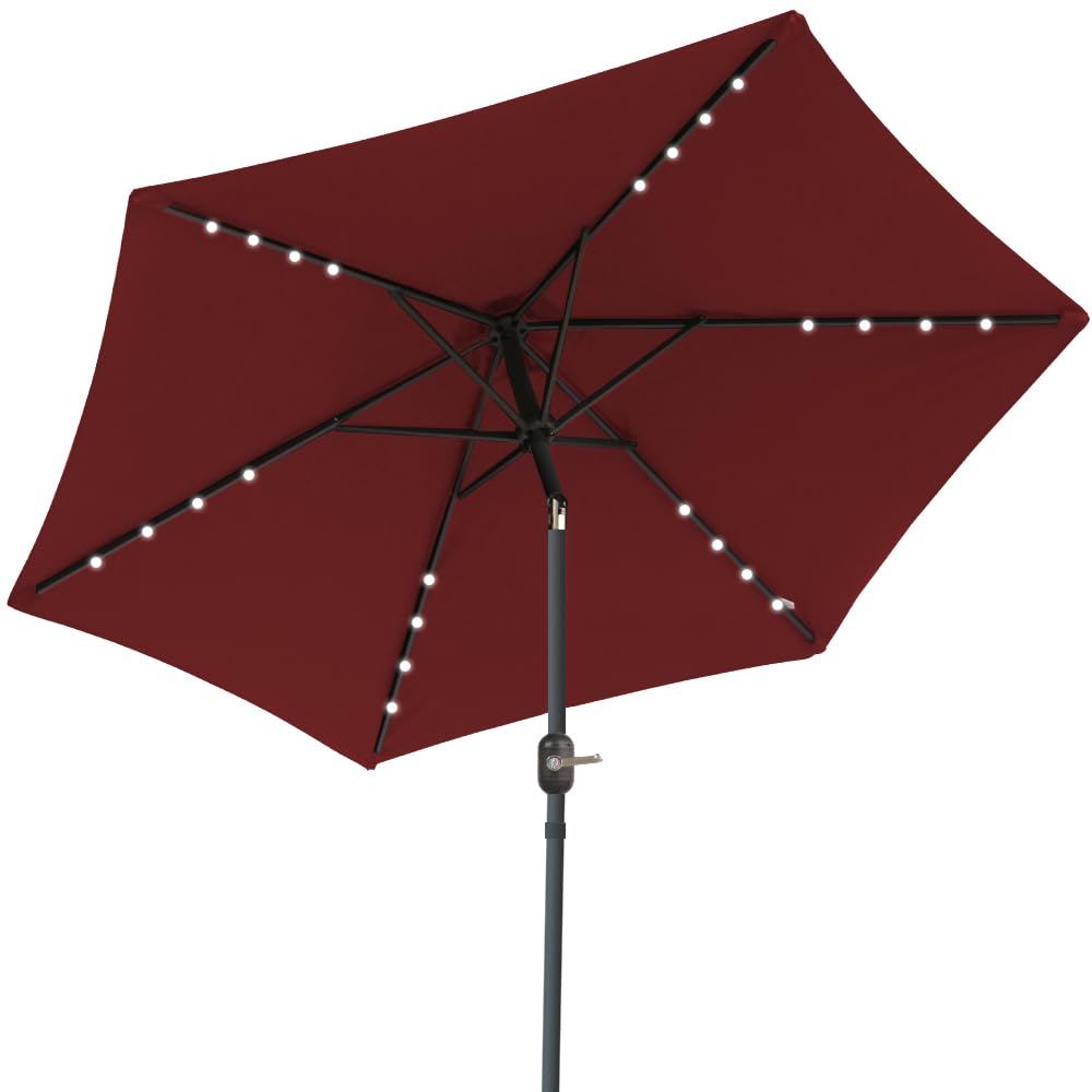 Blümme 2.5M Tilting Garden Parasol Sun Shade Patio Outdoor Umbrella Canopy Wine With Solar Led Lights