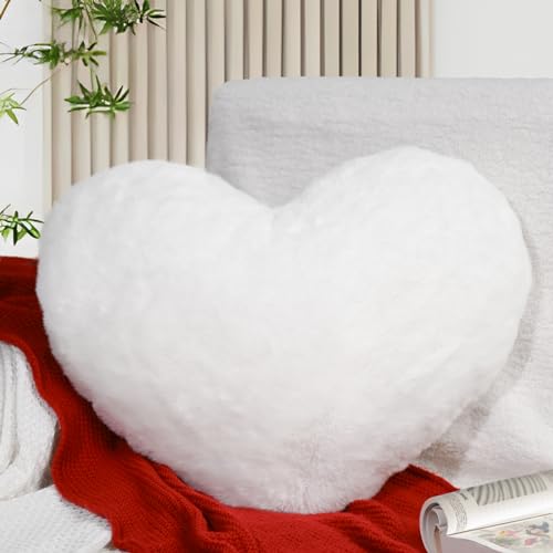 Yhoelata Cojin Corazon Blanco, Cojin de Peluche en Forma de Corazon, Cojines De Sofa De Felpa, Cojines De Cama, Decoracion De Dormitorio Infantil, 26 x 36 cm