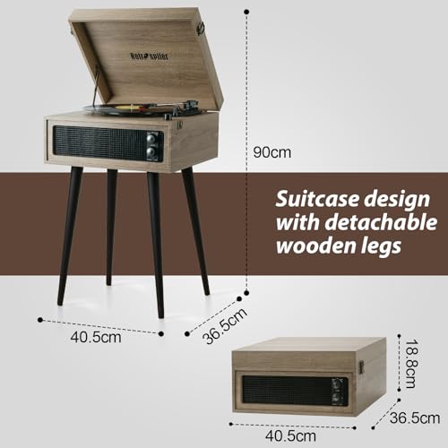 Tocadiscos de 3 velocidades, tocadiscos Bluetooth con altavoces integrados y patas desmontables, reproducción USB y grabador USB en vinilo, Harina de avena - imagen 2