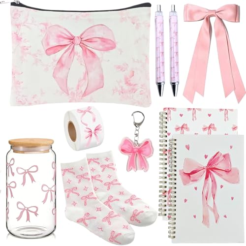Ensemble cadeau nœud coquette 8 pièces avec trousse maquillage et carnet pour ado et femme