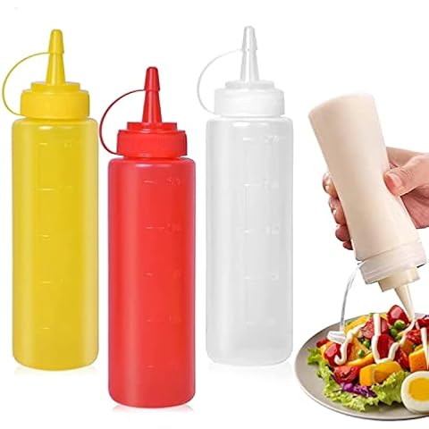 CONDRA FIELD Condiment Sauces Squeeze Bottles - (3Pcs-13.5oz),with Leak-Proof Cap and Scale Line.Plastic Squeeze Squirt Bottles for Ketchup,Mustard,Oil, Salad and More. Cover