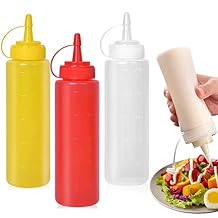 CONDRA FIELD Condiment Sauces Squeeze Bottles - 3Pcs-13.5oz,with Leak-Proof Cap and Scale Line.Plastic Squeeze Squirt Bottles for Ketchup,Mustard,Oil, Salad and More.