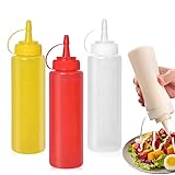 CONDRA FIELD Condiment Sauces Squeeze Bottles - (3Pcs-13.5oz),with Leak-Proof Cap and Scale Line.Plastic Squeeze Squirt Bottles for Ketchup,Mustard,Oil, Salad and More.