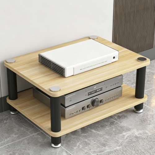 Armoire de tour audio en bois naturel, rack hifi de 2 niveaux au design élégant et épuré