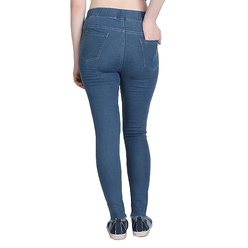 Image of 3 Butterflies!!! Women's Denim Denim Lycra Blend Skinny Fit Jeggings with Stretchable High-Rise Waist Ankle Length Solid Pattern and Elastic Closure Type