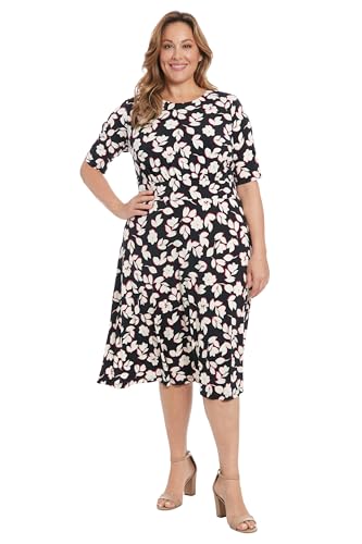Image of London Times Women's Womens Elbow Sleeve A-line Midi - Pretty Garden Party Dress - Special Occasion Wedding Guest Dress