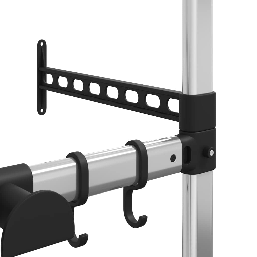 Teleskopowy regał ogrodowy z 3 półkami, srebrny, aluminium, regulacja wysokości 250-300 cm, montaż ścienny, stabilna rama do wózka warsztatowego, uchwyt na narzędzia i organizer do