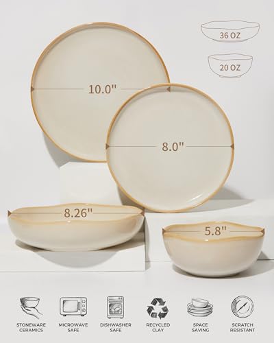 Image of 32 Piece Dinnerware Set for 8 with Pasta Bowls, Yellow White Reactive Glaze Stoneware | All‑in‑One Host Set for Entertaining, Holiday Meals, Multi‑Course Dish Set | Unique Irregular Look