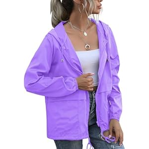 PESION Women's Waterproof Raincoat Lightweight Rain Jacket Hooded Windbreaker with Pocket for Outdoor