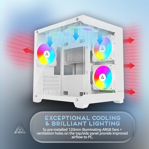Apevia Prism-WH Prism Micro-ATX Gaming PC Cube Case w/ 5X 120mm ARGB Fans, 366 RGB Modes, Dual Tempered Glass Panels, 240mm Radiator Support, 1X USB3.0, 2X USB 2.0, HD Audio Port, White - Thumbnail 4