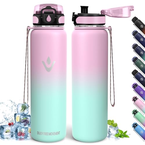 Botella Agua Acero Inoxidable, 1L Libre de BPA, Botella Termica 1 Litro, Aislamiento de Doble Pared, Botella de Agua, Cantimplora, Acero Inoxidable 18/8, Botella Agua Termica para Gimnasio, Oficina