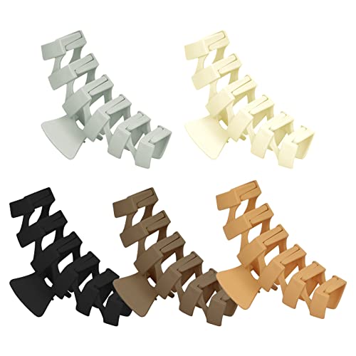 Unaone 5 Pack Hair Claw Clips, 4.48 Inch Vintage Matte Wavy Large Claw Clip For Thin Thick Hair, Strong Hold Non-Slip Hair Clips For Women Girls (Beige/Khaki/Light Green/Coffee/Black) #TOP21