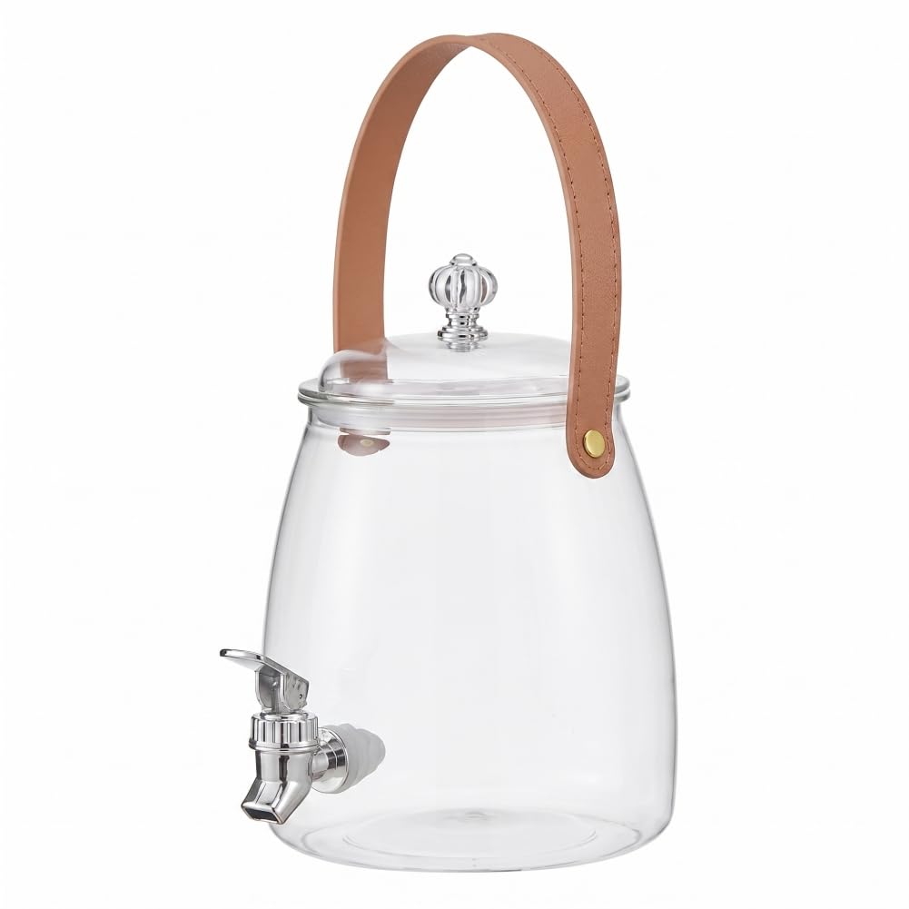 Bonalake Drink Dispenser with Tap, Portable Fridge Water Dispenser with Handle & Lid Transparent Wide Mouth Water Container for Home/Office/Camping, 3.2L fridge drink