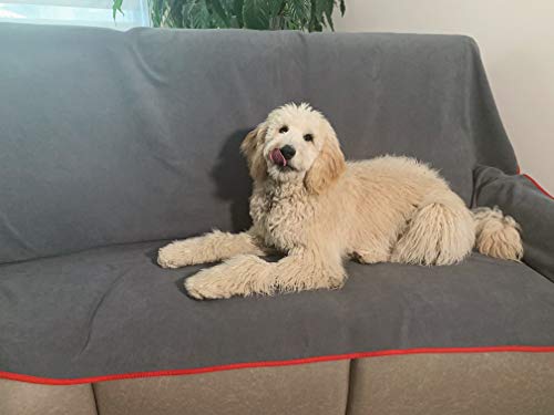 Top 100% Waterproof Blanket Red/Grey Jumbo 80X60 For Adults And Pets. Keep Everything Dry No Matter How Wet It Gets! Ultra-Soft, Noiseless, Leakproof. Bed, Mattress, Furniture Protector. Ez Wash/Dry #TOP4