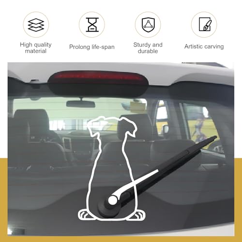 Image of Shakas Dog Rear Windshield Stickers, Cute Dog Wagging Tail Back Design Engraved Decorative Rear Windshield Wiper Stickers, Creative Modification Accessories, Suitable for Most Cars (White)