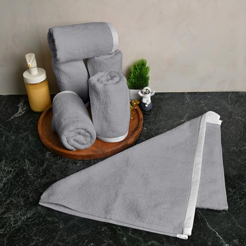 Image of Divine Casa 6 Piece Cotton Hand Towel Set 500 GSM (60 x 40 cm) | Gray Hand Towels | Soft Absorbent Quick Dry Towels