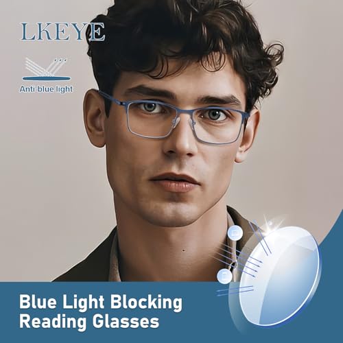 Image of LKEYE Progressive Multifocus Reading Glasses Men No Line Multifocal Transition Blue Light Readers Metal Wide Frame Eyeglasses