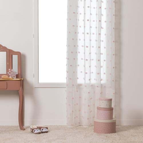 Atmosphera   Cortina Infantil 'Pompons'   Blanca y Rosa 140 x 240 cm