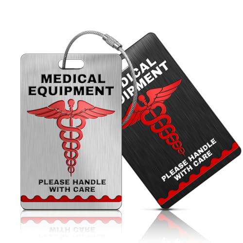 Personalized Stainless Steel Medical Equipment Luggage Tags - Custom Metal Travel Tags and Identifiers - Medical Alert for Carry-On Respiratory Devices - ID Name Tag for Medical Equipment (Silver)