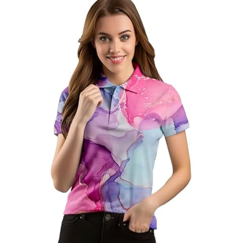 Purple Marble Golf Shirts for Women Quick Dry Golf Outfits Athletic Golf Top Printed Golf Tennis Shirts Cover
