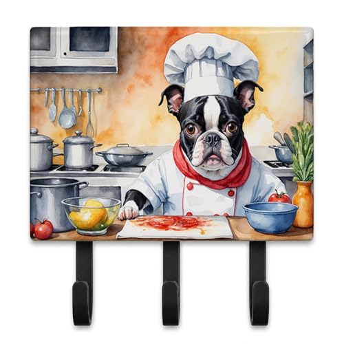 Caroline's Treasures Boston Terrier The Chef Leash or Key Holder Wall Hooks, Key Hooks Holder, Coat Rack Wall Mount, Coat Hooks, Hooks for Hanging Keys, Towels, Aprons, Leashes