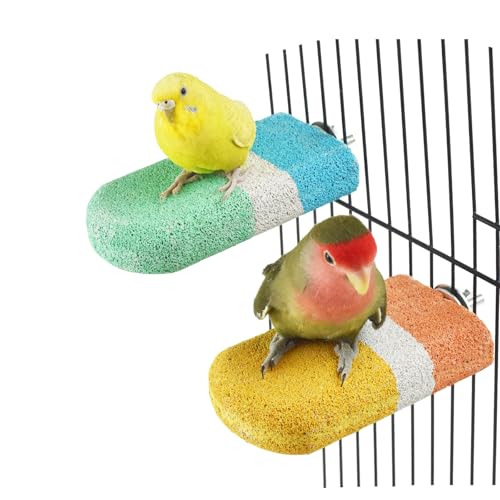 GUANLANT 2 pcs Bird Beak Grinding Calcium Stone Perches,Cockatiels Cage Stand Platform Parakeets Chicken Foot Claws Trimmer Parrot Natural Chewing Toys for Small Medium Birds Budgies Conures Rats