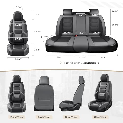 Image of Coverado Car Seat Covers Full Set, Seat Covers for Cars, Front Seat Covers and Back Seat Cover Waterproof Leather Automotive Seat Cover Universal Car Interior Protectors Cushion for Most Cars