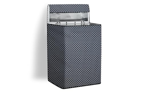 Image of Stylista PVC Washing Machine Cover Compatible for Whirlpool 7.5 KG Fully-Automatic Top Load 360 BLOOMWASH PRO 540 H 7.5, Polka dot Pattern Navy