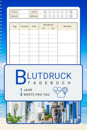 Blutdruck Protokoll »Ägäis« mit Medikamentenplan: 1 Jahr 3 mal täglich Blutdruck Werte und Puls erfassen, einfache Verwendung für Frauen und Männer, alle Altersgruppen Blutdruck Protokoll »Ägäis« mit Medikamentenplan: 1 Jahr 3 mal täglich Blutdruck Werte und Puls erfassen, einfache Verwendung für Frauen und Männer, alle Altersgruppen