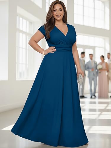 Image of KOH KOH Womens 2026 Sexy Cap Short Sleeve V-Neck Flowy Cocktail Gown