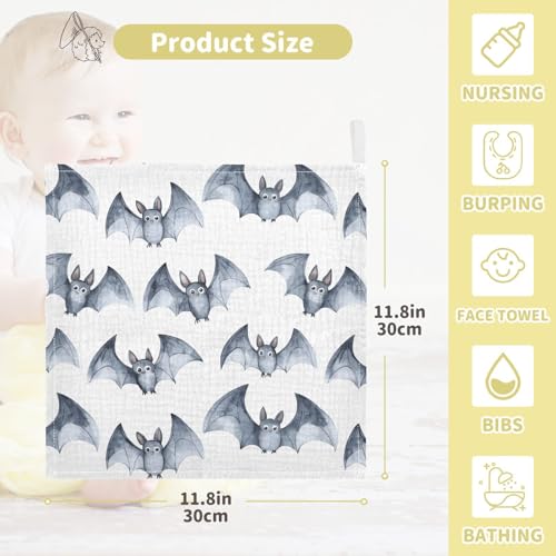 Image of vvfelixl Watercolor Bat Baby Burp Cloths Baby Muslin Washcloths for Boys Girls Cotton Babys Face Towel for Newborn Soft 11.8 X 11.8 in, 5 Pack