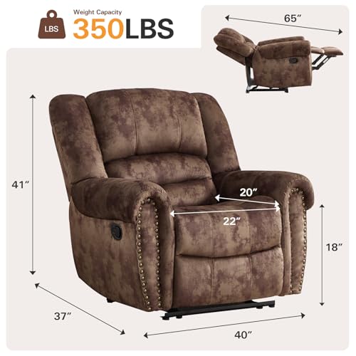 Image of CANMOV Manual Recliner Chair Set of 2, Classic and Traditional Fabric Recliner Chair with Comfortable Arms and Back Single Sofa for Living Room, Chocolate Brown