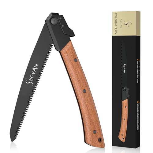 Serrucho de Poda 21 cm, Sierra de Mano con Hoja de Acero al Carbono SK5, 2 Posiciones de Corte, Bloqueo de Seguridad Metálico, Mango de Madera de Sapele – Sierra Plegable para Jardín, Bricolaje
