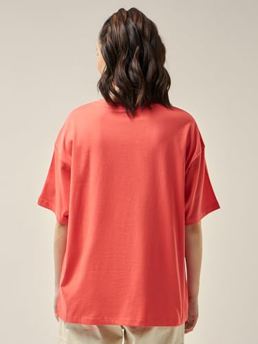 Image of Bewakoof Women's Being Cute is My Super Power Graphic Print 100% Cotton T-Shirt- Oversized Fit, Round Neck, Half Sleeve