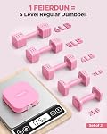 FEIERDUN 5-in-1 Ensemble de sonnettes réglables 2, 12LBS/6LBS Poids pour les femmes, 1s-Adjust Ensemble double-stable pour femmes Gym à domicile & Extérieur, Rose
