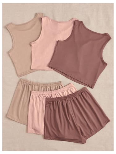 SOLY HUX Women's Pajamas 6 Piece Sleeveless Tank Top and Shorts Lounge Set Sleepwear2