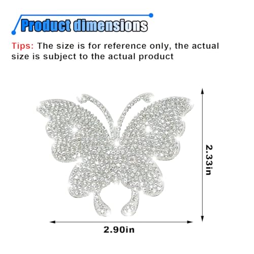 Image of 2PCS Bling Rhinestone Car Sticker Decal, Self Adhesive Crystal Dog Paw Stickers, Car Interior&Exterior Decal for Women, Car, Window, Refrigerator, Mirror, Laptop, Truck, Helmet Decoration (Butterfly)