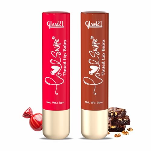 Image of Glam21 Love Swipe Tinted Lip Balm | Goodness Of Vitamin C, HA, Ceramide & SPF 30 | Radiance Boost, Hydrated Lips, Repair The Lips & UV Defense - Candy Red & Brownie Fudge | 3gm Each - Combo Pack Of 2