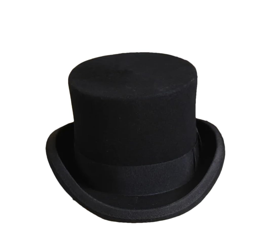Dvbfufv Cappello a cilindro in lana da uomo, alla moda, stile Fedora, adatto a tutte le partite di Panama, cappello da mago, da gentiluomo, cilindro, con cinghia, stile
