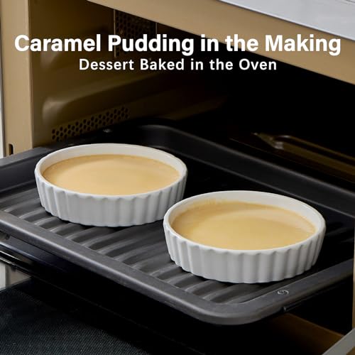 ONEMORE Ramekins, Creme Brulee Ramekins 8 oz Oven Safe White Porcelain Small Baking Dishes for Individual Serving, Fluted Shallow Soufflé Dishes Quiche Dish Mini Tart Pans Sauce Ramekin Set of 6