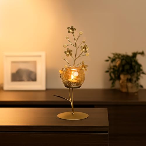 Image of MARKET 99 Metal+Glass Single Votive T Light Holder | Elegant Home Decor for Diwali, Christmas, Birthday, and Wedding | Decorative Candle Holder for Ideal for Festive & Ambient Lighting | Golden