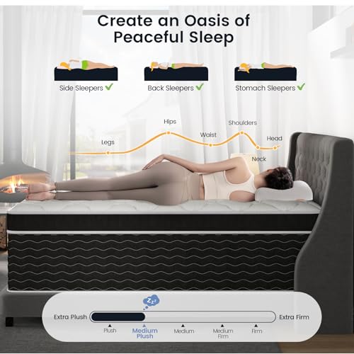 Medium Plush Feel Full Size Mattress 12 Inch, Hybrid Mattress Full Size Bed in a Box, Individual Pocket Springs with Memory Foam, Premier Comfort Sleep, Motion Isolation, CertiPUR-US Certified