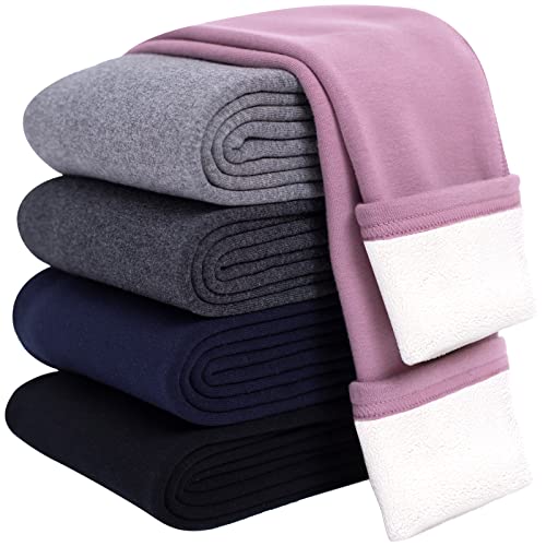 Girls Winter Fleece Lined Leggings Kids Thick Warm Pants for 7-8 Years Mauve