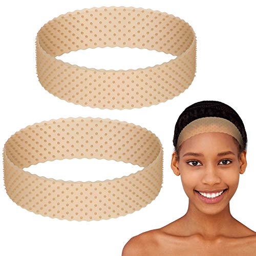 2 Pieces Adjustable Silicone Wig Headband Fix Non Slip Wig Bands Seamless Wig Grip Band Strong Holder for Men Women Sports Yoga (Light Brown)