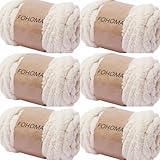 Super Bulky Chunky Yarn Beige 48oz for Arm Knitting, 6 Pack Luxury Soft Big Fat Jumbo Thick Weaving Crochet Craft Polyester Chenille Yarns 3lb for Throw Blanket Pillows