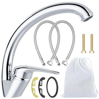 Foto di VOLTIX Miscelatore Cucina Monocomando – Rubinetto Lavello Cucina Cromato con Leva Laterale, Girevole a 360°, Design Moderno per Lavello e Lavatoio