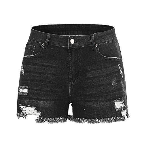 Image of THUNDER STAR Women Mid Rise Ripped Stretchy Jeans Shorts Frayed Raw Hem Casual Denim Shorts
