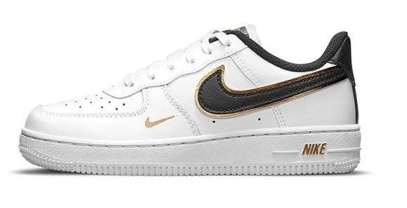 Nike Little Kid's Air Force 1 LV8 White/Black-Metallic Gold (DM3386 100) - 10.5